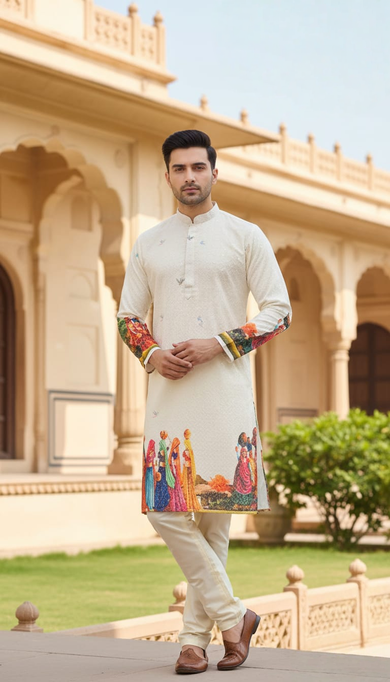 Chikan Kari Design (White) Men's Kurta (3)