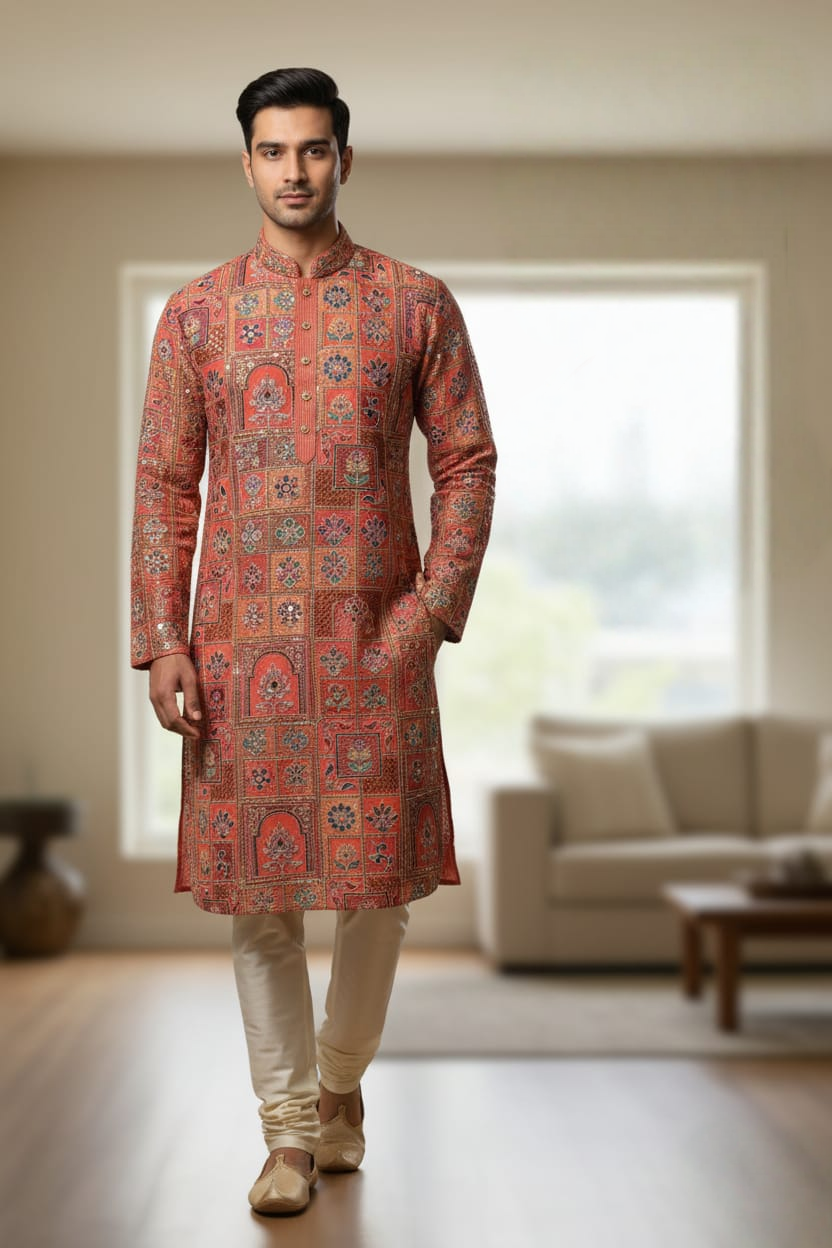 Abstract Design (Red) Men's Kurta (3)