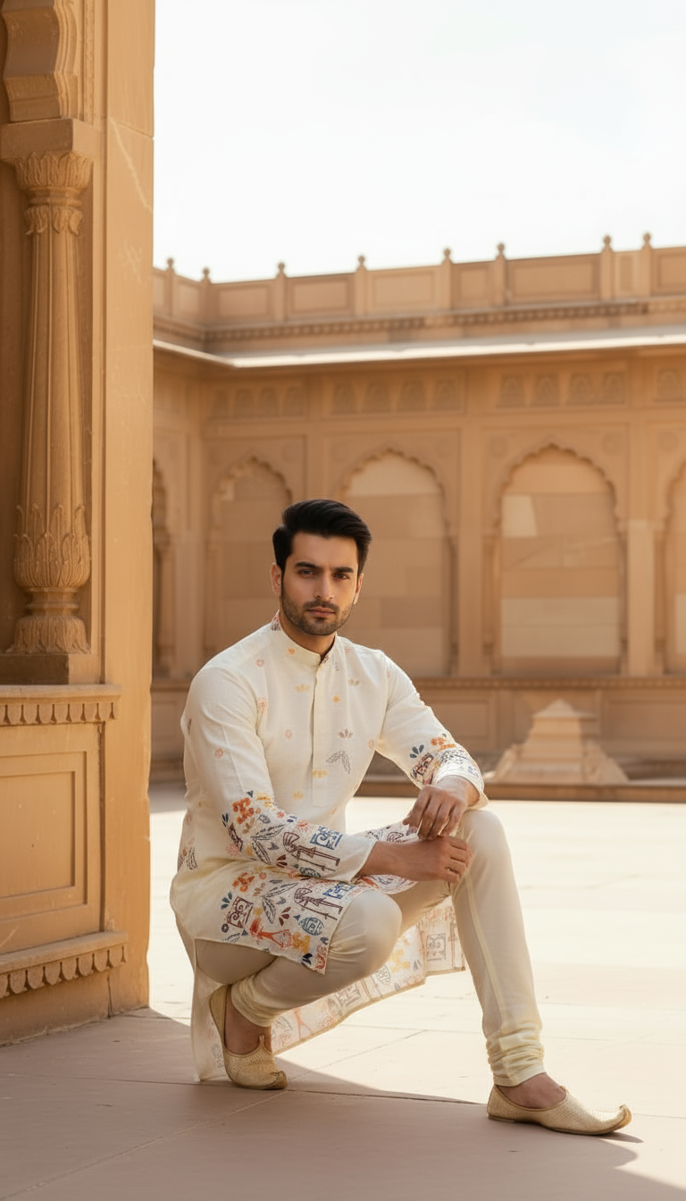 Chikan Kari Design (White) Men's Kurta (4)