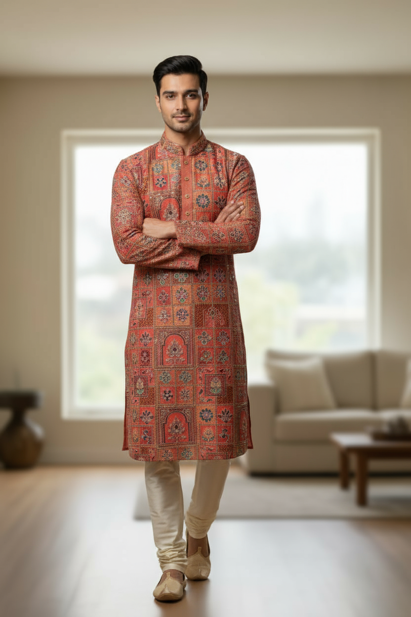 Abstract Design (Red) Men's Kurta (3)