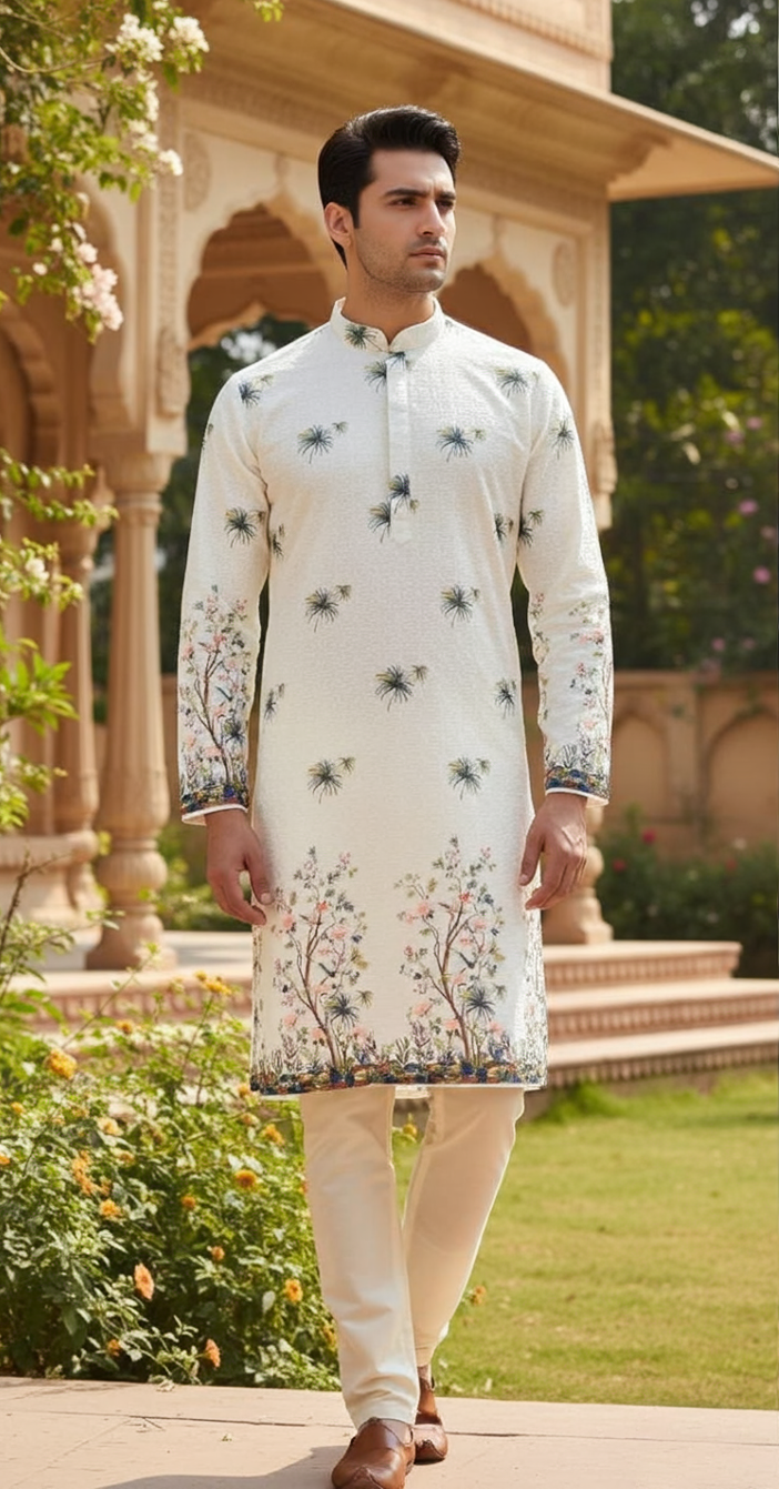 Chikan Kari Design (White) Men's Kurta (5)
