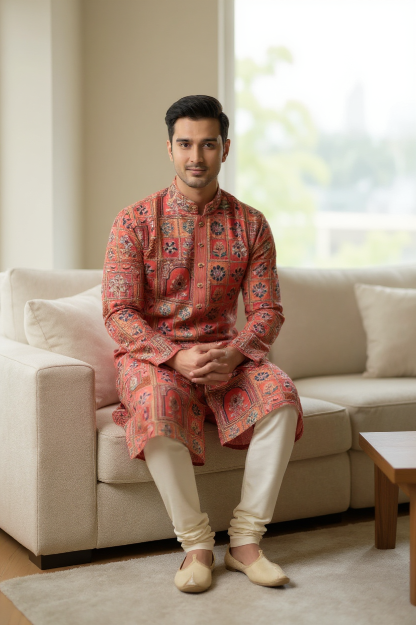 Abstract Design (Red) Men's Kurta (3)