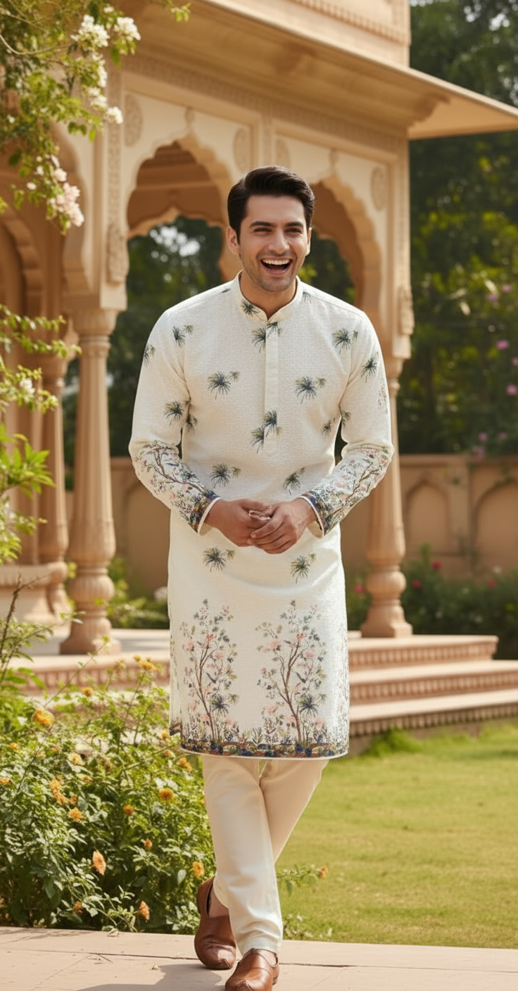 Chikan Kari Design (White) Men's Kurta (5)