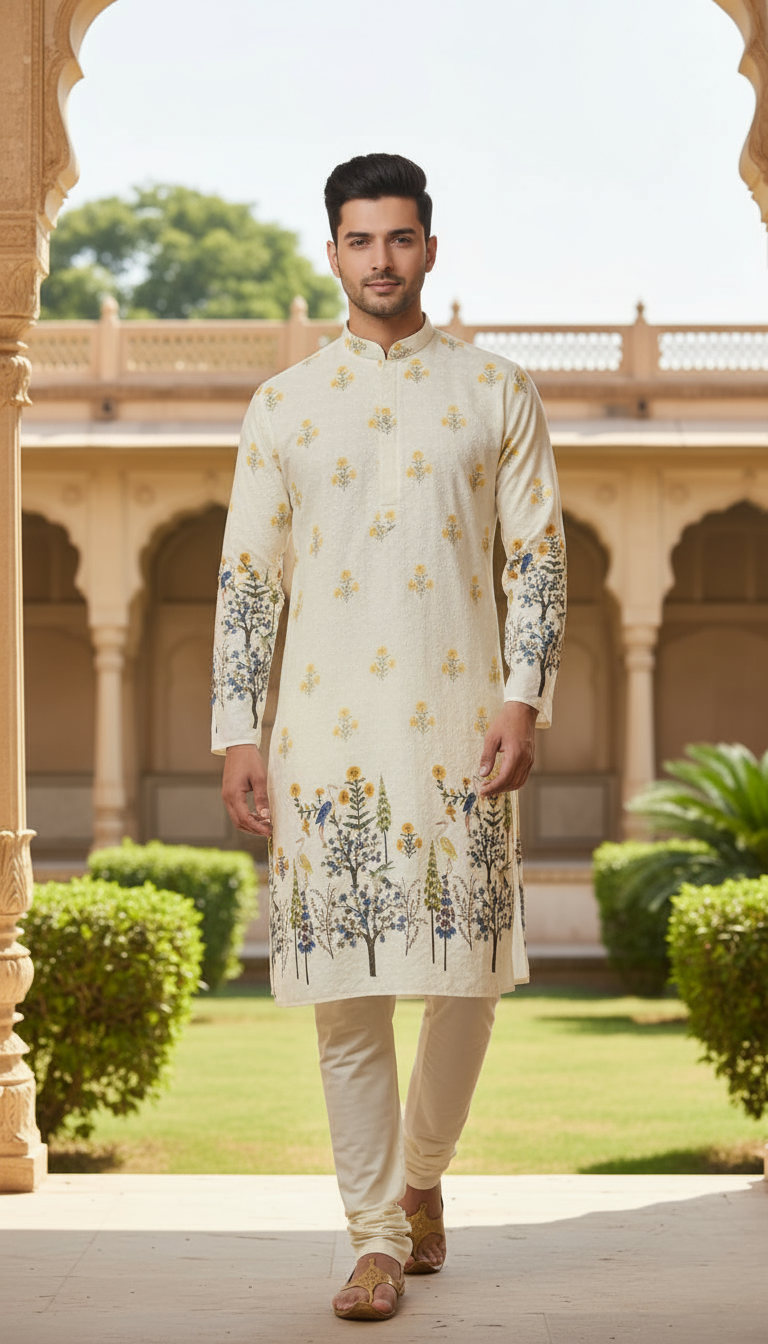 Chikan Kari Design (White) Men's Kurta (1)