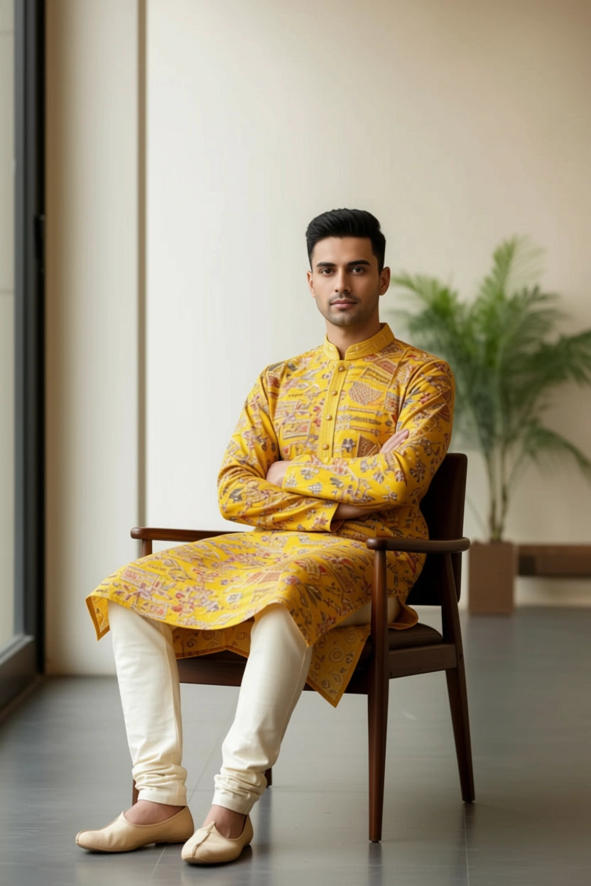 Abstract Design (Yellow) Men's Kurta (4)