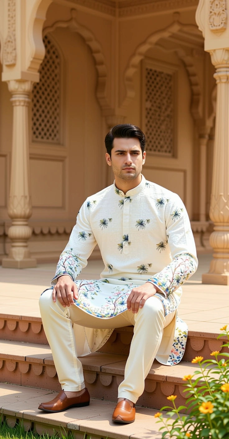 Chikan Kari Design (White) Men's Kurta (5)