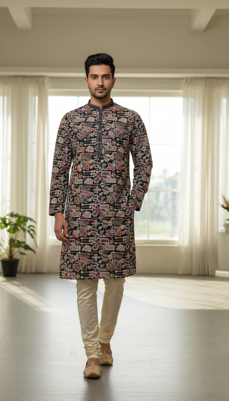 Abstract Design (Dark) Men's Kurta