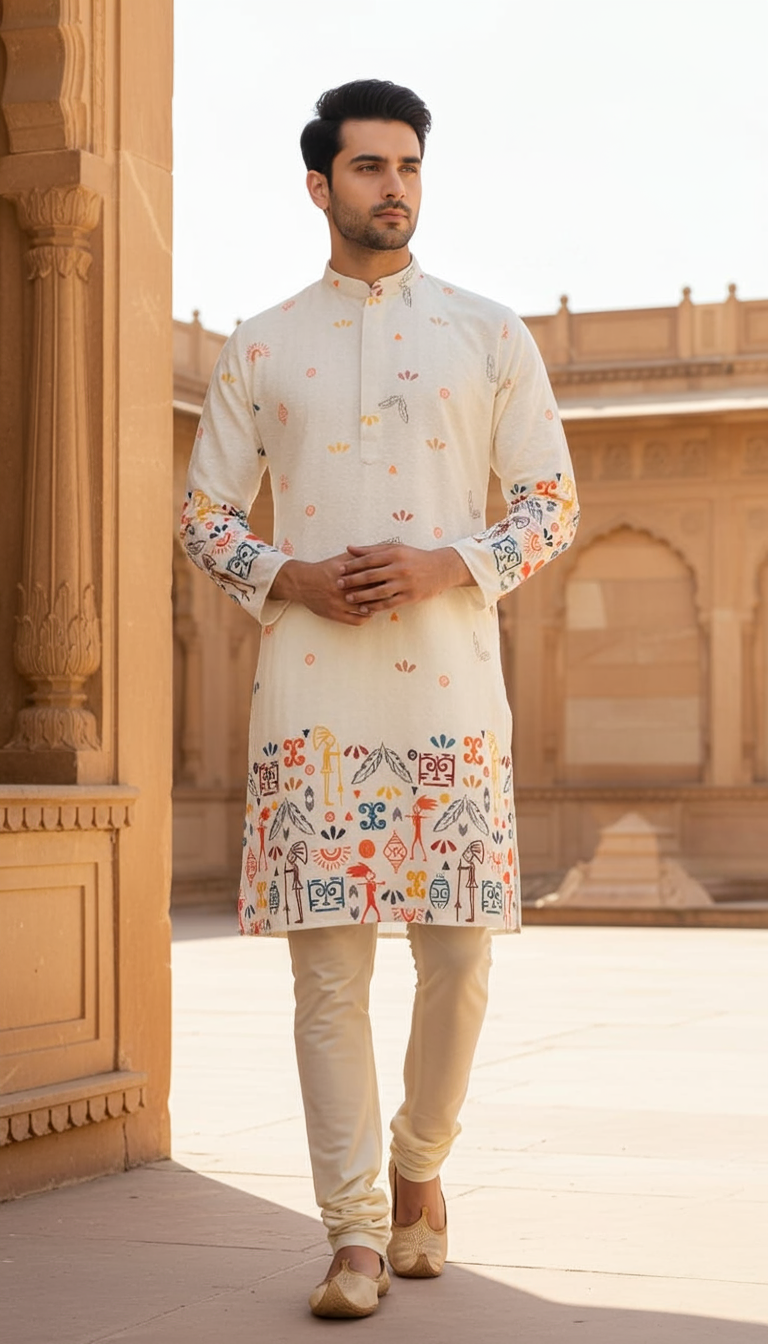 Chikan Kari Design (White) Men's Kurta (4)