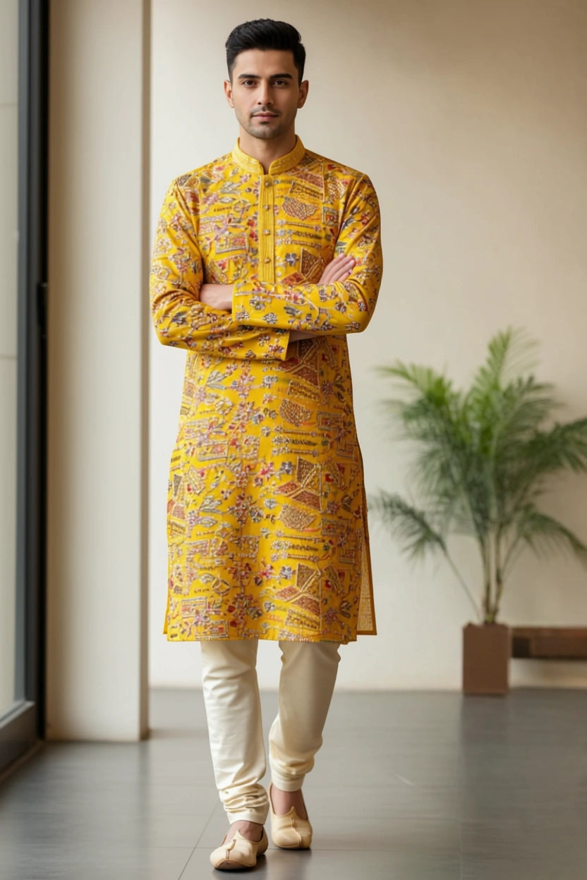 Abstract Design (Yellow) Men's Kurta (4)