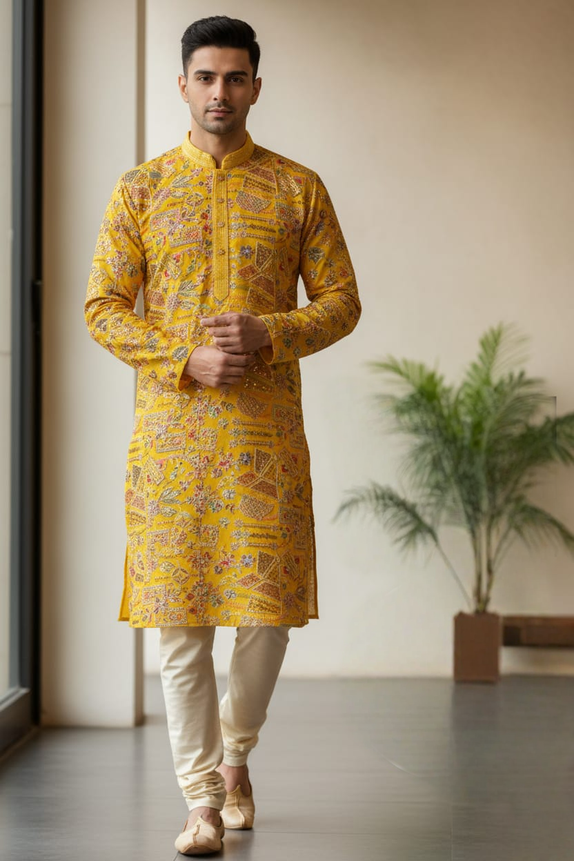 Abstract Design (Yellow) Men's Kurta (4)