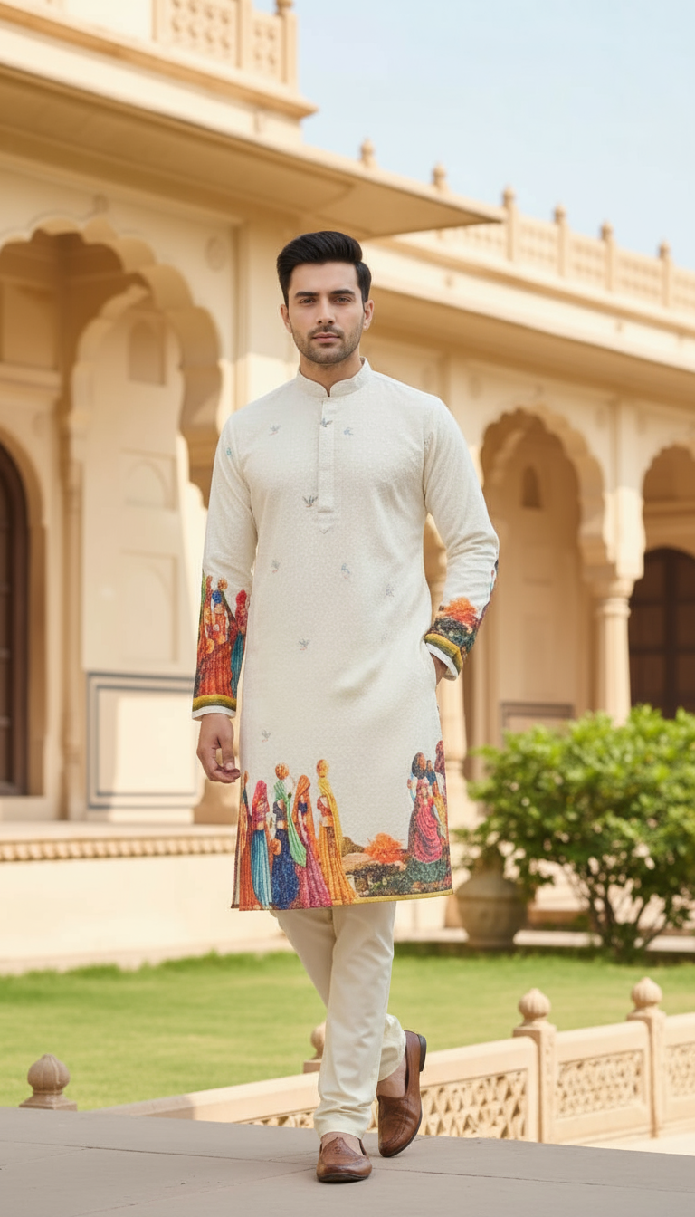 Chikan Kari Design (White) Men's Kurta (3)