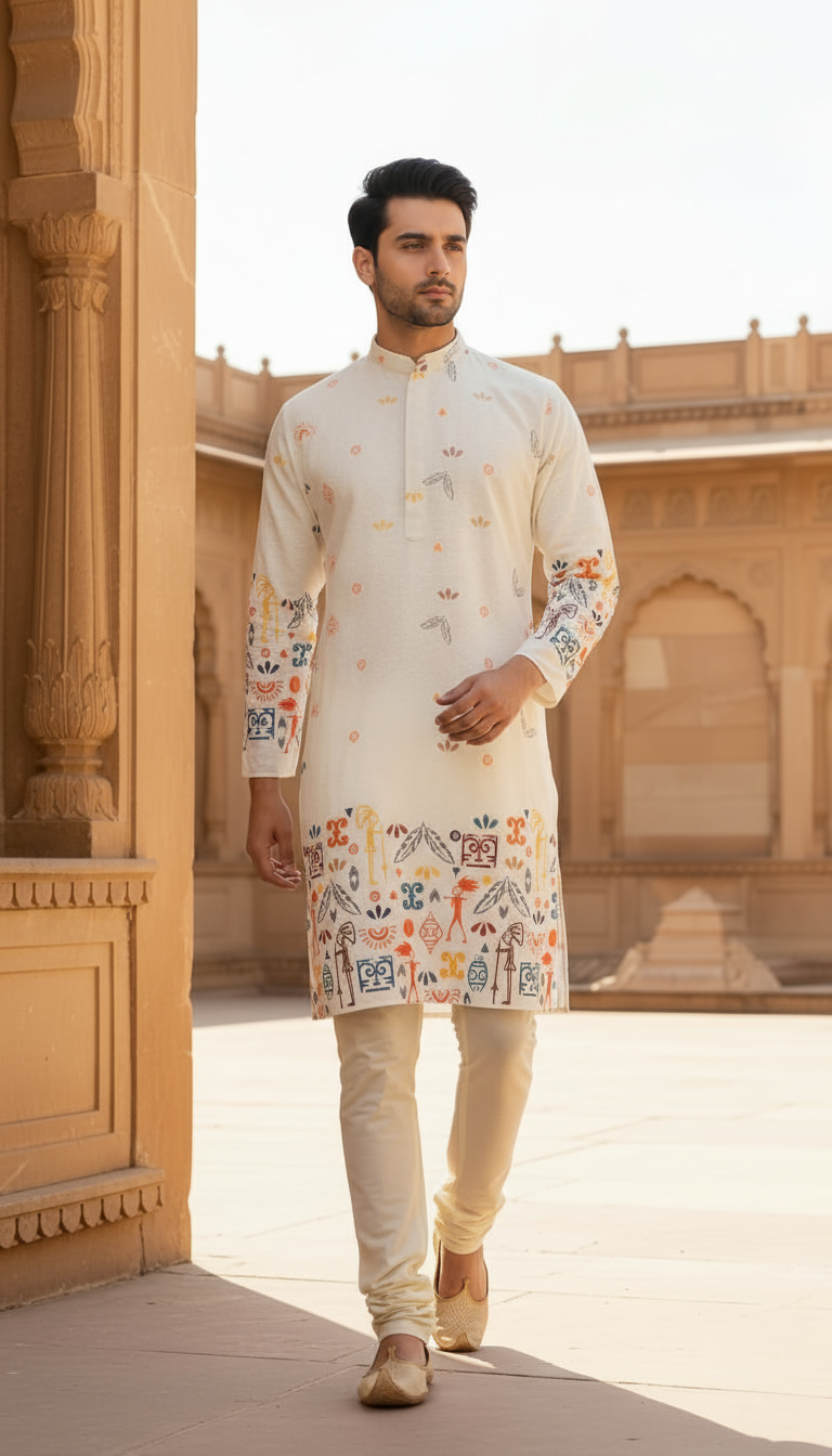 Chikan Kari Design (White) Men's Kurta (4)